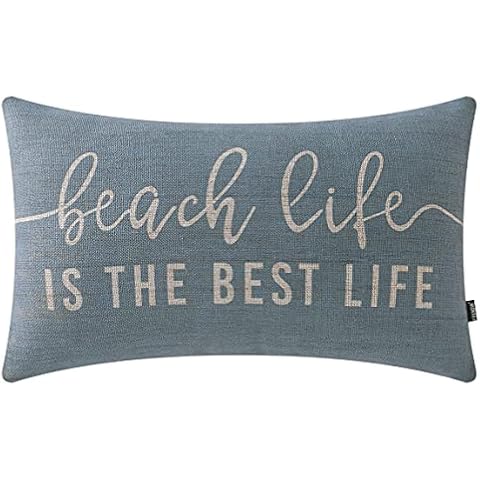 TRENDIN Beach Throw Pillow Covers 20x12 inch Beach Life is The Best Life Lumbar Pillowcase Vintage Nautical Decorations Linen Cushion Cover for Sofa Couch PL662TR Cover