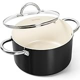 MICHELANGELO Stock Pot with Lid, 6 Quart Cooking Pot with Ceramic Coating, Nonstick Ceramic Soup Pot with Lid, Induction Compatible - 6QT Stockpot, Black