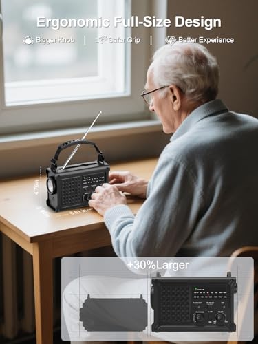 ROCAM 12000mAh Notfallradio, Kurbelradio mit 8500mm² Solarpanel & 650mA Kurbel, Tragbares Solar Radio mit AM/FM, LED Taschenlampe, USB, SOS, IPX6, Camping Radio Batteriebetrieben für Notfälle&Blackout