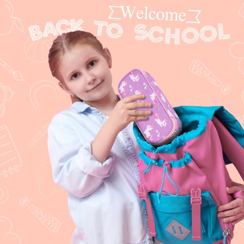 Image of Cute Kids Pencil Case - Girls Pen Pouch Large School Organizer | Pen Bag & Smooth Zipper, Multi-Slot Storage, Mesh Pocket, 900D Water Resistent, Giftable School Supplies, Pink Purple Unicorn
