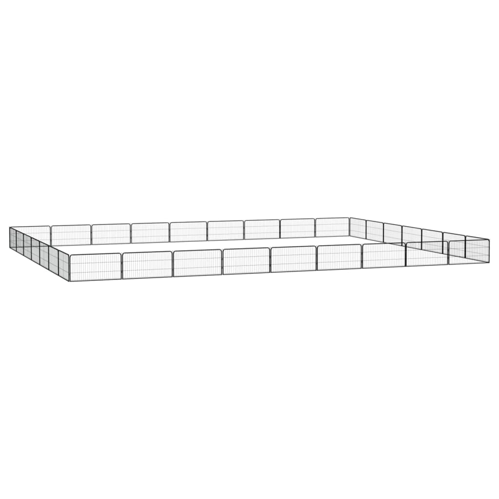 32-Panel Outdoor Metal Dog Playpen, Powder-Coated Steel, Black | Features 39.4" x 19.7" customizable panels to create DIY shapes for puppies and small animals indoors or outdoors.