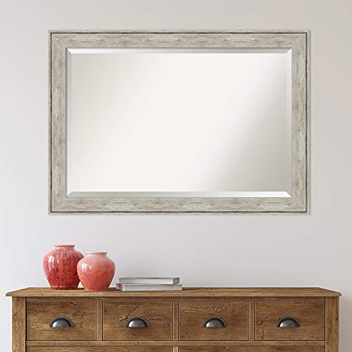 Amanti Art Wall Mounted Framed Vanity Mirror, Glass Size 36X24, Crackled Metallic #TOP5
