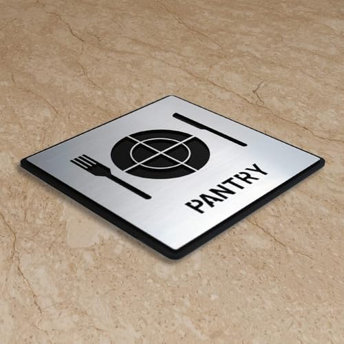 Image of Premium Brush Finish Square Silver Acrylic Pantry Sign Easy Mount Self-Adhesive Tape 5.8 Inch Signage Office Corporate Hospital Business Society Resort Hotels Clubhouse Clinic