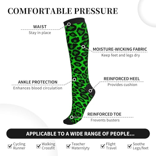 Lime Green Leopard Animal Skin Print Compression Socks For Women Men Knee High Running Socks For Running2