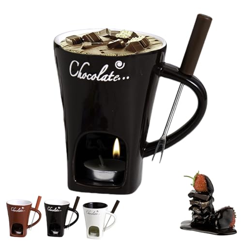 Taza Fondue Chocolate Con Tenedor, Taza De Cerámica Para Derretir Chocolate, Tazas Para Fundir Chocolates Con Vela, Juego Ollas Para Fondues Chocolates Y Queso, Para La Cena, Tapas Caseras(B)