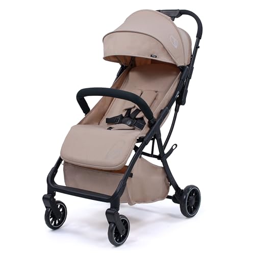 Asalvo HITO Silla de Paseo, Carrito bebé, Carro para bebés, Confortable, Ultraligera, Segura, Capota con Ventana y Freno Trasero, Manejable, Plegado compacto, Carga Máxima 24 kg, Beige