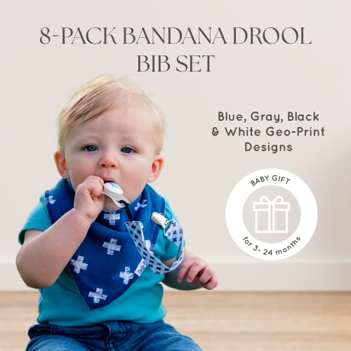 Dodo Babies Bandana Drool Bib Set – Eight 100% Cotton Bibs with Soft Polyester Lining, 2 Pacifier Clips, Binky Case, Blue Gift Bag for Baby Girl or Boy Shower – Adjustable Snap Fit for 3-24 Months - Thumbnail 2