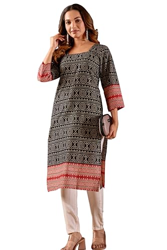 Image of Women's Pure Cotton Straight Fit Straight Cambric Jaipuri Printed Kurti