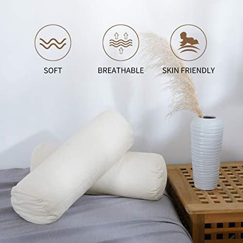 Image of Organic Cotton Pillow Case - One Pack 17''x6'' Cylindrical Pillow Cover - 300 TC Thread Count - Soft and Breathable - Off White (Pack of 2)