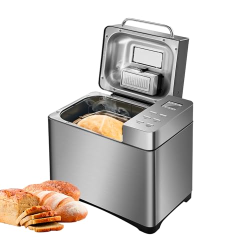Panificadora 19 en 1, totalmente automática, panadero inteligente con temporizador, máquina de calentamiento automático, 3 tamaños de pan, máquina de hornear de acero inoxidable, adición automática de