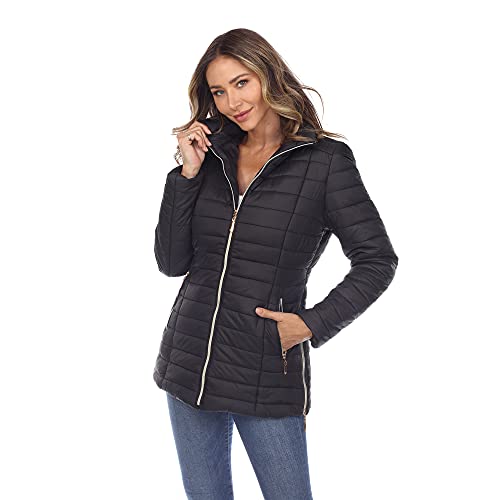 white mark Women's Puffer Coat with Zip Closure and Zip Side Pockets