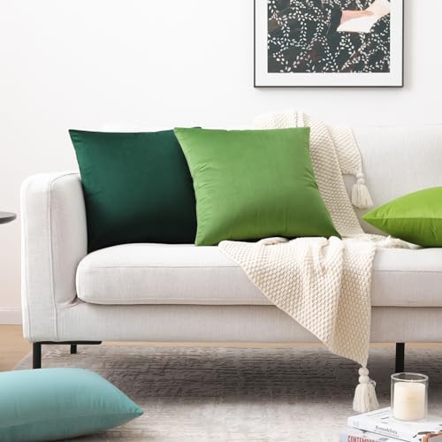 Image of Mixhug Decorative Throw Pillow Covers, Velvet Cushion Covers, Solid Throw Pillow Cases for Couch and Bed, Dark Green, 22 x 22 Inches, Set of 2