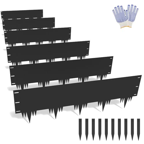 Galvanized Steel Landscape Edging Border 6 Packs 42'' L x 12.5'' H, Metal Landscape Garden Edging Border with 6 Stakes, Hammer-in Lawn Edging for Landscaping, Flower Bed, Yard, Pathway (21ft Total)
