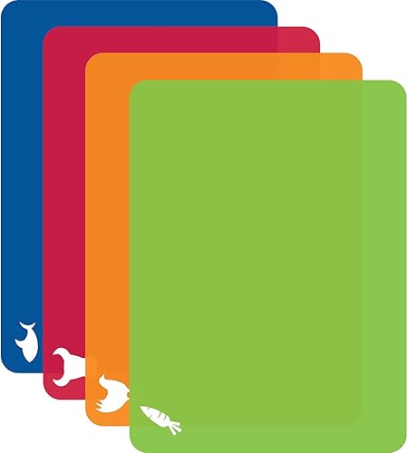 Cut N' Funnel - Juego de 4 alfombrillas de plástico flexible multicolor fabricadas en los Estados Unidos, flexibles, sin BPA, aptas para lavavajillas