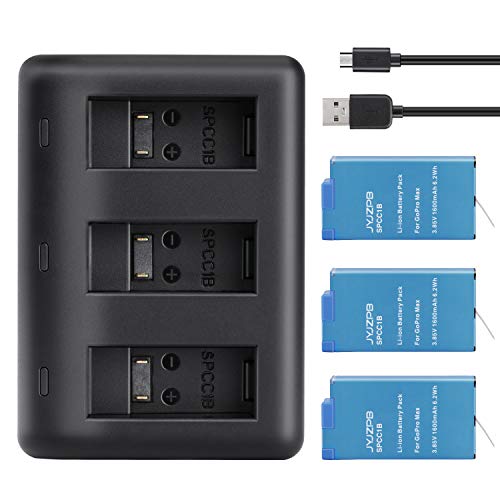 3 Pack Batteries for GoPro MAX Only with Three Channels Battery Charger