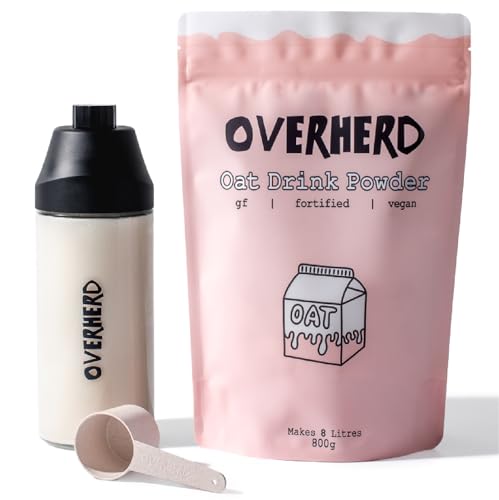 Overherd Oat Milk Powder Starter Set - Includes 8 Litre Pouch Glass Bottle & Scoop - Vegan Dairy Free & Gluten Free Coffee Creamer Bundle