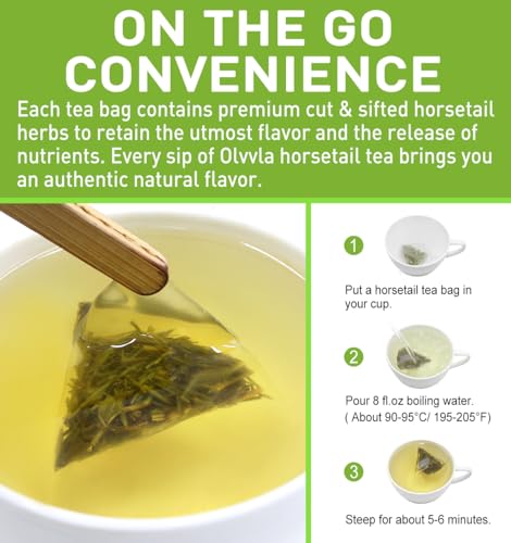 Image of Olvvla - Premium Horsetail Tea Bags - 1.5g X 40 Count - Pure Natural Horsetail Herbal Tea - Caffeine-free - Non-GMO - Dried Horsetail Herb - Rich in Antioxidants & Support Bone Health