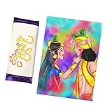 Happy Holi Radhe Krishan Printed Greeting Card with Sleeve Silk Chocolate Gift For Holi|Friend, Brother, Sister, Boyfriend, Girlfriend