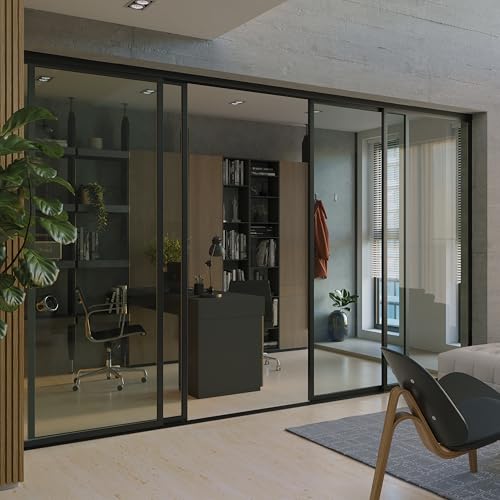 Doors 55 Glass Room Divider Panel and Partition Wall, 4 Panel Room Divider - Perfect Wall Divider for Room Separation & Partition Room Dividers (Clear Glass, 96x96)