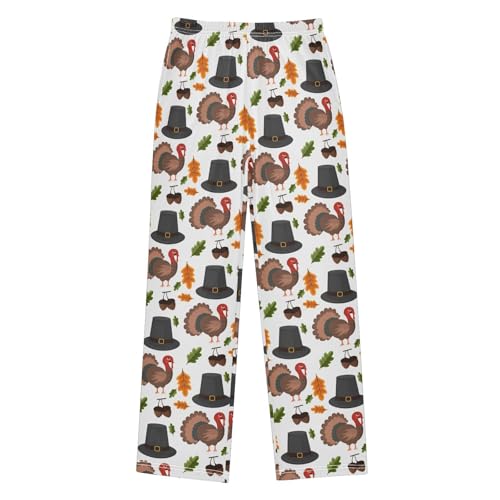 Turkey Pine Cone Boys Long Pants Soft Trousers Elastic Waist Kids Lounge Bottoms with Pockets S-XL