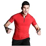 KALUNYA Men Sport Training Shirt Men Compression Shirt Men Collarless Shirt Men Gym Shirt Men Running Shirt Men Base Shirt Breathable Men Muscle Shirt D-Red S