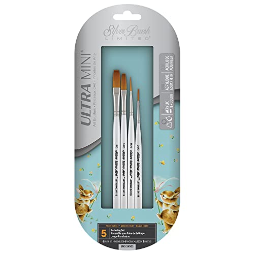 Silver Brush UMS-2450S Ultra Mini Lettering Short Handle Brush Set, 4 Per Pack