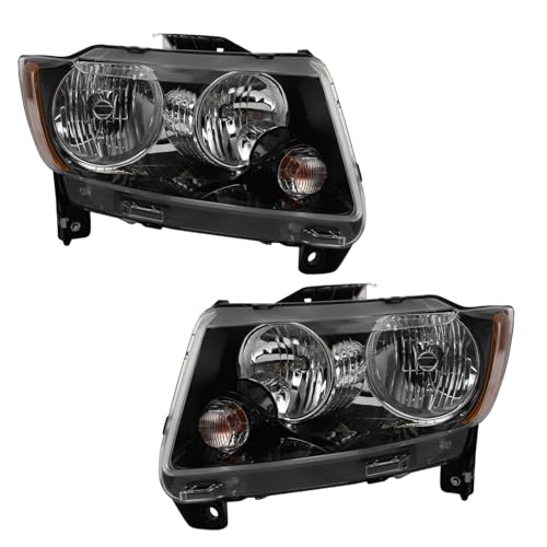 Image of TRQ Driver and Passenger Side Headlight Assembly Set Black Bezel without Projector Headlights Compatible with 13-17 Jeep Compass