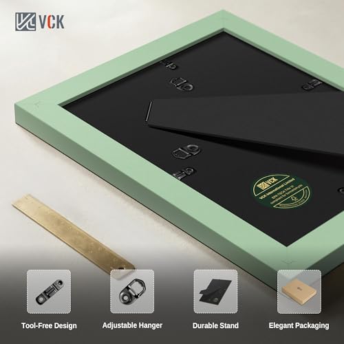 Image of VCK 8x10 Picture Frame Set of 3 - Green, Wide Border Solid Wood Frame, Display Pictures in Horizontal and Vertical, for Home, Office, Gallery, Woodgrain Series, Wall Hanging