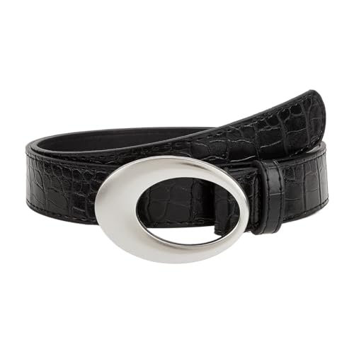 Western Leather Belt for Women Silver Buckle Wasit Belt for Pants Jeans Dresses Cowgirls Cowboys Belt