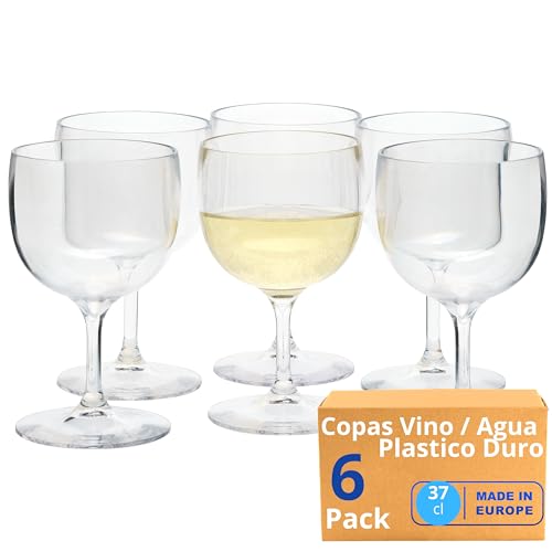 Copas Vino Vasos de Agua Plastico duro reutilizable irrompibles modernos | Juego de 6 vasos sin bpa 35cl |Hecho en U.E.