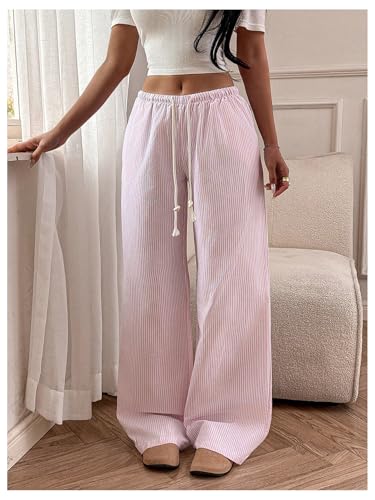 Milumia Women's Striped Drawstring Low Waist Pants Casual Straight Leg Loose Trousers with Pockets4