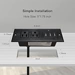 Desk Power Bar with USB Recessed Mounted Desktop Power Strip 2 Outlets 3 USB Ports (15W/3A) Flat Power Plug, Charge Station for Table Cabinet Sofa Counter. (Black)