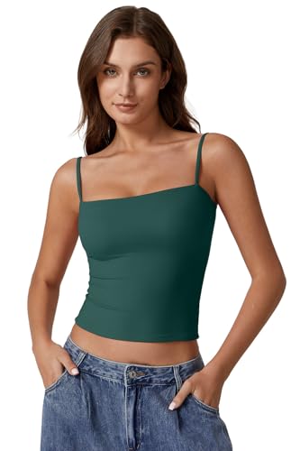 Image of QINSEN Women's Double Lined Basic Tank Top Adjustable Spaghetti Straps Sleeveless Camisole Shirts