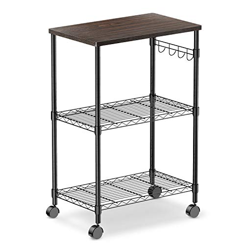 alvorog Microwave Cart on Wheels, 3-Tier Rolling Kitchen Cart Baker Rack with Adjustable