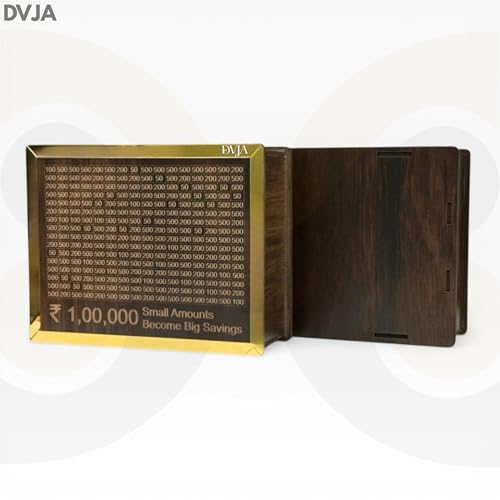 Image of Money Bank Wooden Piggy Bank for Kids & Adults, Coin Box with Carved Design, Savings Box, Mini Bank, Wooden Coin Box, Money Saver, Piggy Bank with Numbers (Golden LINE)