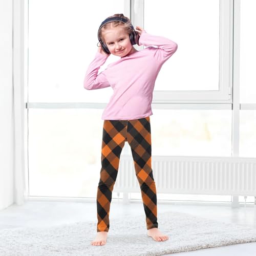 Girls Leggings Orange Black Tartan Plaid Kids Length Leggings Pants Toddler Athletic Soft Tights Trousers 4T4