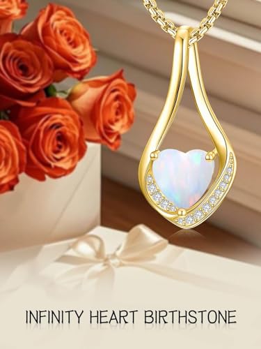 Birthstone Necklaces for Women,18k Yellow/White Gold Plated Forever Love Heart Infinity Pendant Necklace Anniversary Jewelry Christmas Birthday Gifts for Women Her Wife Girlfriend2
