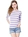 Allegra K Women's Elbow Sleeves Top Round Neck Slim Fit Basic Tee Casual Printed T-Shirt Small Light Purple-Striped