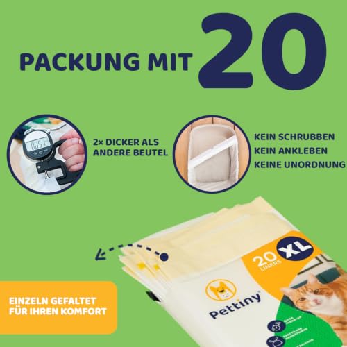 Pettiny 20 XL Katzentoilettenbeutel mit Zugbändern Kratzfeste Tüten für Extra Großes Katzenklo – Ansicht 3