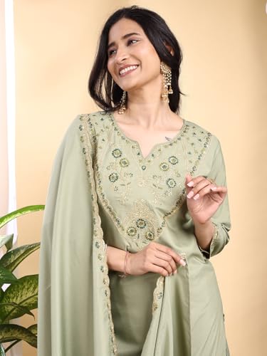 Kurta droit en soie Pratham Blue, l'ensemble brodé avec dupatta confortable qui sublime la silhouette