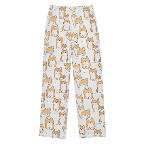 Corgi Dog Pattern Boys Long Pants Soft Trousers Elastic Waist Kids Lounge Bottoms with Pockets S-XL