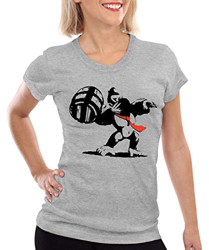 style3 Graffitismo Kong T-Shirt da Donna Donkey Pop Art Banksy Geek Snes u Nerd Gamer, Colore:Grigio Melange, Dimensione: