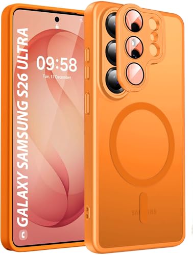 Image of Elzzi Magnetic Magsafe for Samsung S26 Ultra Case, Upgraded [Full Camera Protection] [Compatible with Magsafe] [Translucent Matte] Shockproof Protective Phone Case for Men & Women - Cosmic Orange