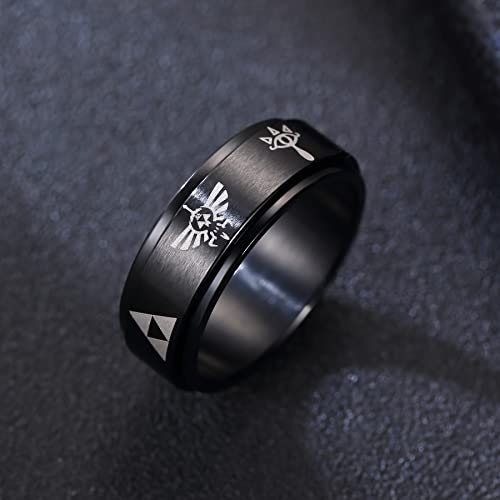 8mm Black Spinner Pattern Triforce Stainless Steel Wedding Band Anxiety Relief Spinning Ring3