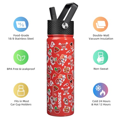 Image of BJPKPK Insulated Water Bottle, 22oz Stainless Steel with Straw Lid