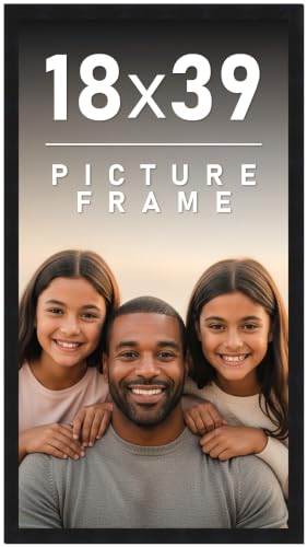 18x39 Frame Black Picture Frame - Complete Modern Photo Frame Includes UV Acrylic Shatter Guard Front, Acid Free Foam Backing Board, Hanging Hardware Wood Wall Frames for Family Photos - no Mat