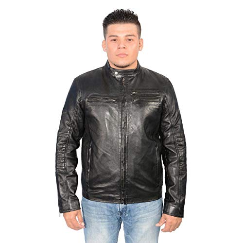Image of Milwaukee Leather SFM1805 Men's Black Side Stitch Cafe Racer Lambskin Leather Jacket