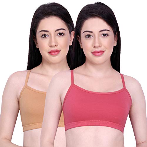 Image of INKURV Slip On Beginner's Bra for Girls & Teenagers, Non Padded Sports Bra| Adjustable Straps with No Hooks| Double Layered Fabric, Non-Wired Seamless Bralette for Gym-Combo of 2