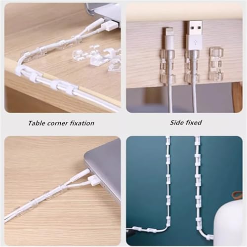Clips adhesivos para cables 200 piezas organizador de cables soporte clips USB para gestión de cables para teclado y auriculares para debajo del escritorio miniatura 5