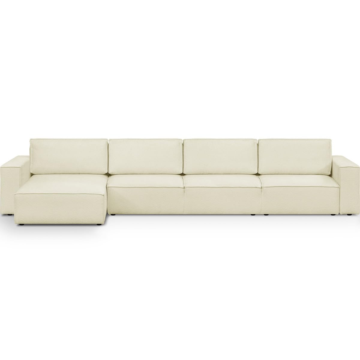 HOMIFAB Canapé d'angle Réversible Convertible 7 Places Harper Mod Tissu Bouclé Écru 427x154x84 cm Coffre Rangement